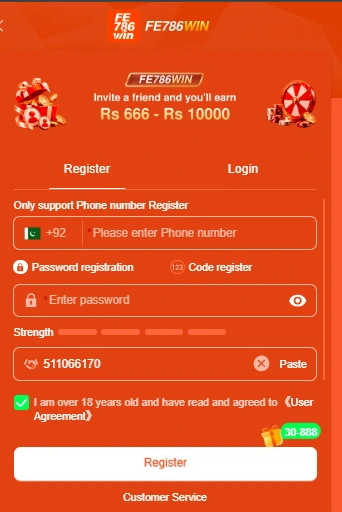 fe786win register and login