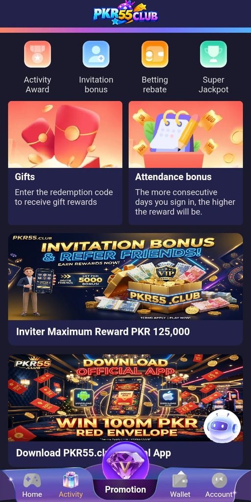 invite bonuses pkr55 club