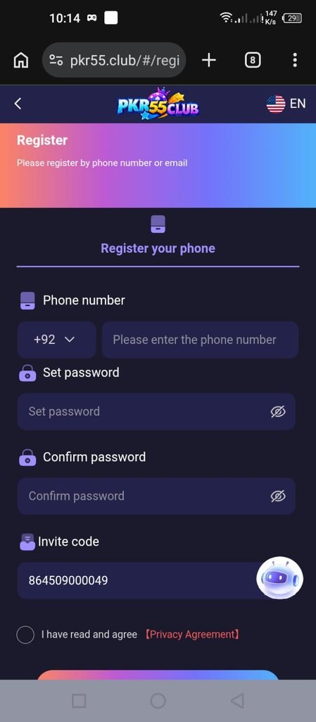 register login pkr55 game club